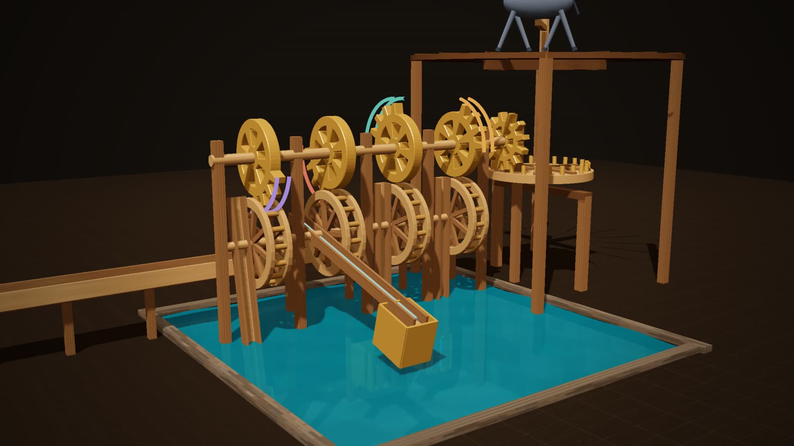 3D model of al-Jazari's quarter-gear water-raising machine
