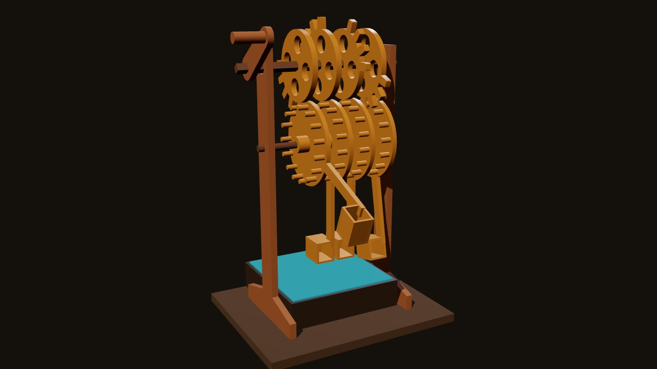 3D-printable model of al-Jazari's four-ladle quarter-gear water-raising machine