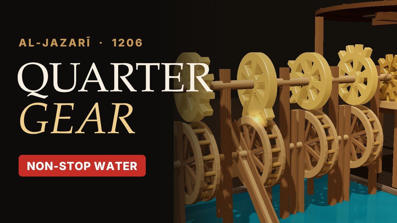 Video: Al-Jazari's 1206 water machine, how a quarter gear made water flow non-stop