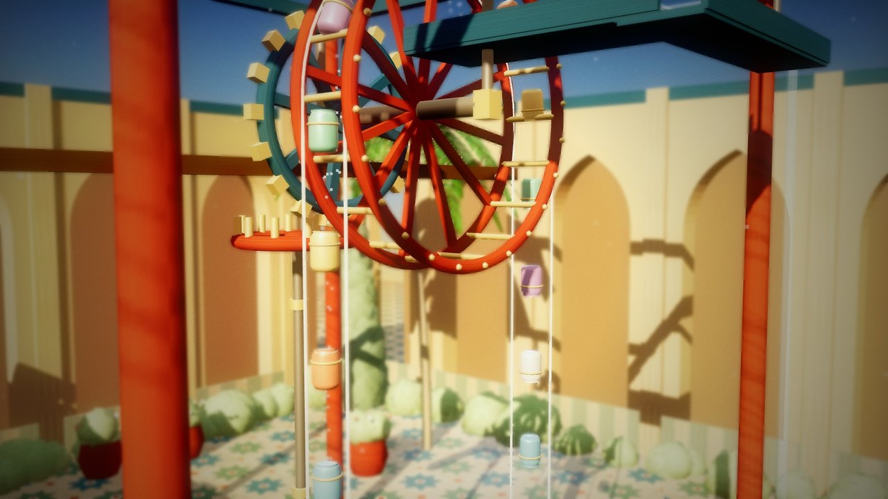 The great wheel of the saqiya with painted jars on two ropes